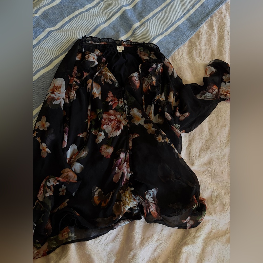 Autres Filles Sheer Floral Butterfly Tunic Top 1X – Lined, Loose Threads